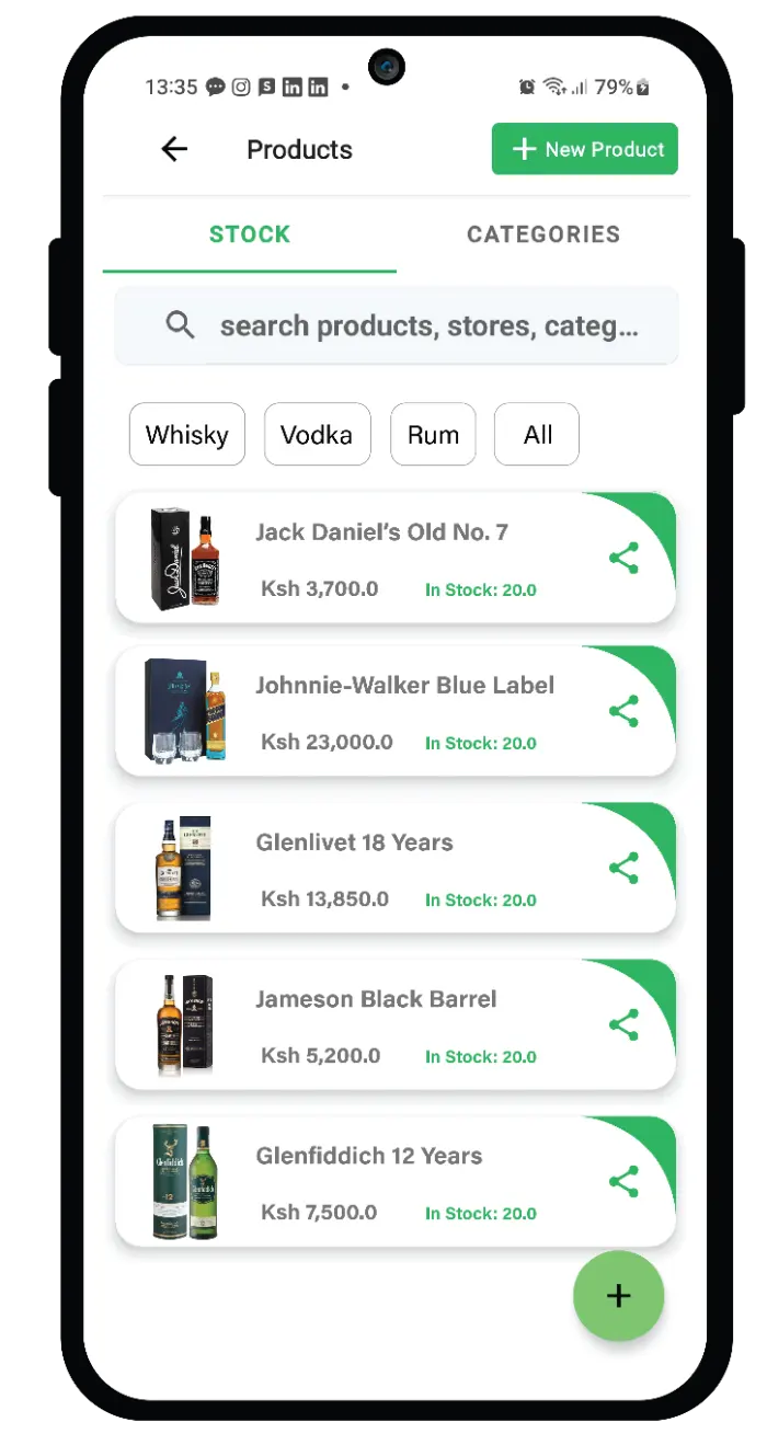 Crystaline Point of sale app interface for a liqour store